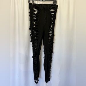 Shein Curve Stretchy Black Distressed Ripped Jeans